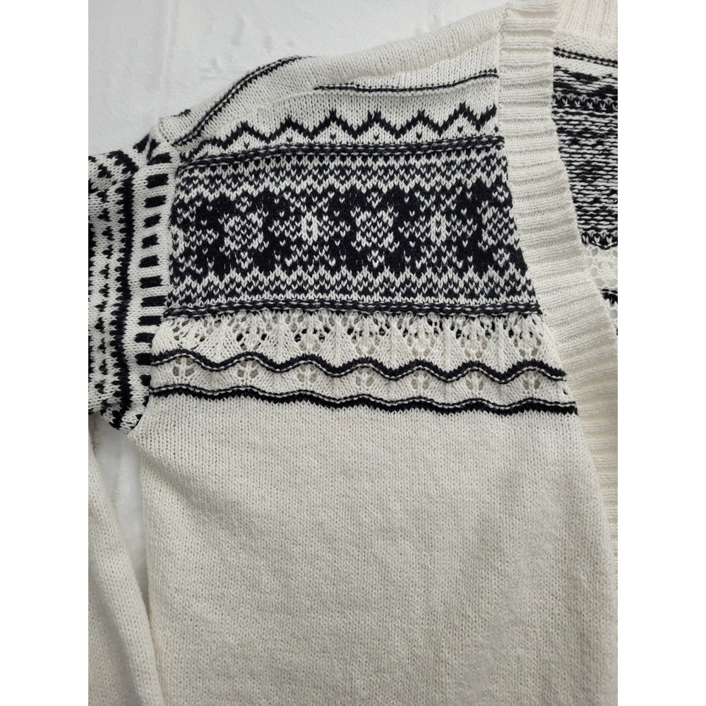 Chico's Cardigan Women Size Large White Black Open Front Fair Isle Pointelle - Picture 6 of 8
